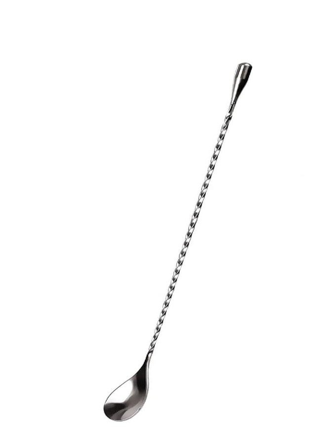 FINALITY ملعقة بار من الفولاذ المقاوم للصدأ بتصميم دمعة ملتوية مع مدقة ومطرقة من مادة PVC سوداء، مثالية لتحضير الكوكتيلات والموكتيلات - طقم من قطعتين - Image 2